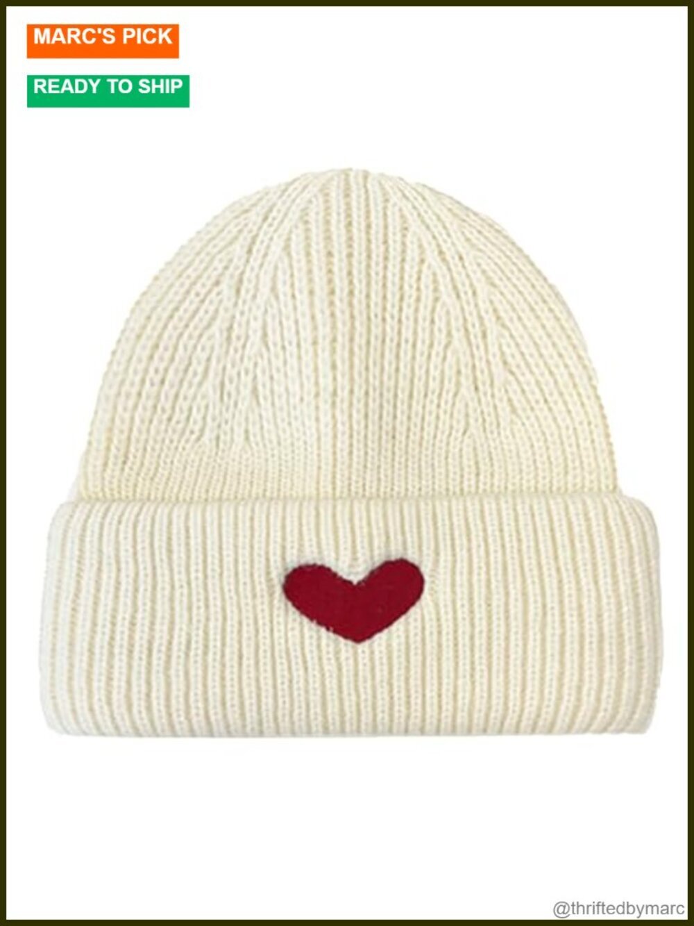 Cute Heart Embroidery Knitted Beanie Soft Stretchy Winter Hat